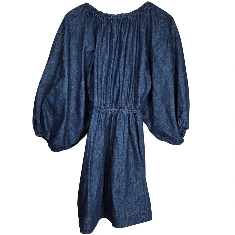 Free People Dark Indigo Portia Denim‎ Balloon Sleeve Mini Dress OB1740382 M